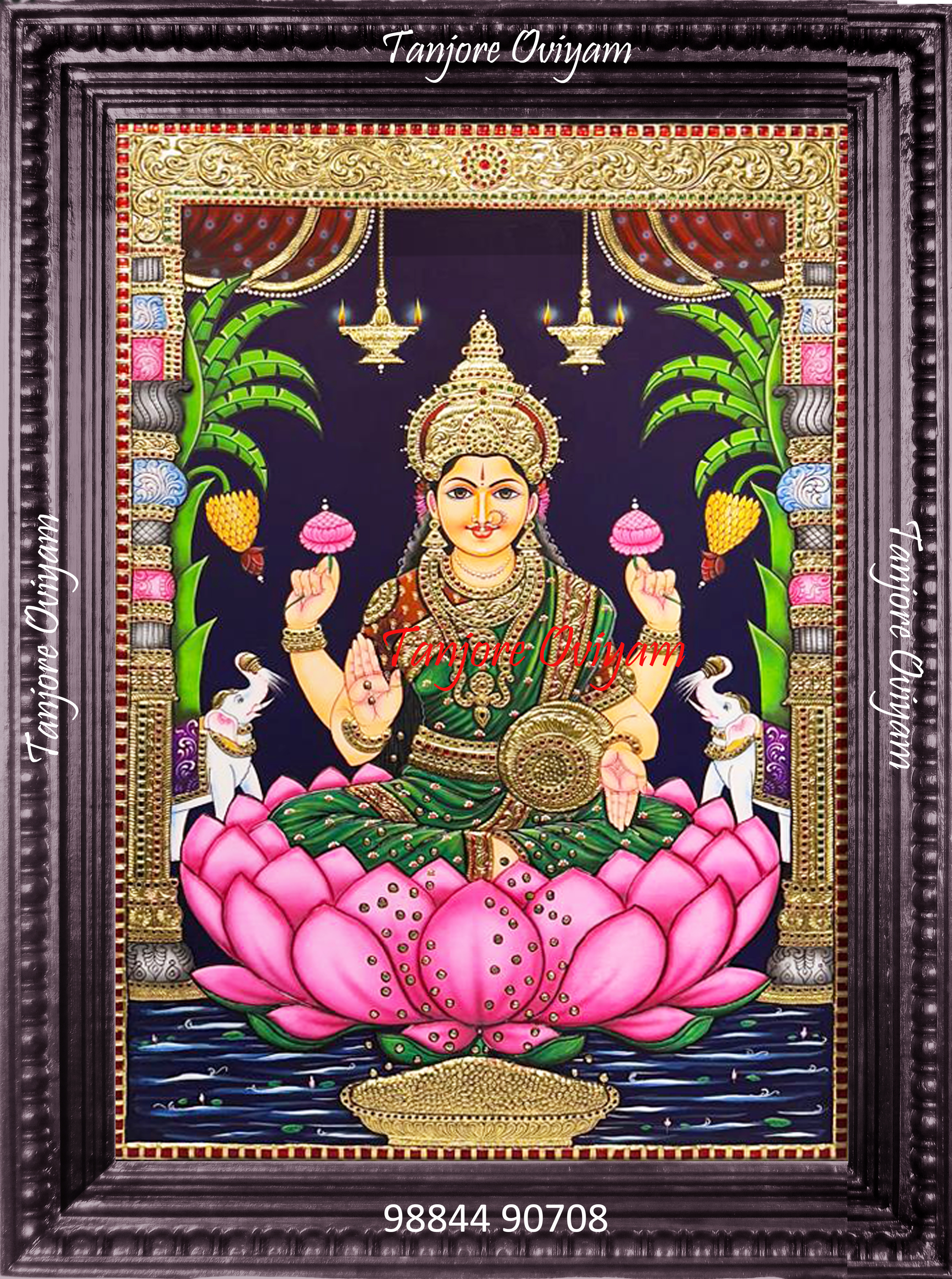 lotus Gajalakshmi Tanjore Painting